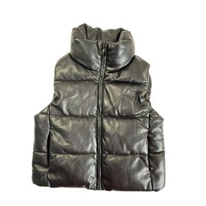 NEW Gap Vegan Leather Cropped Puffer Vest Women XS Petite Black Retro 90s $128